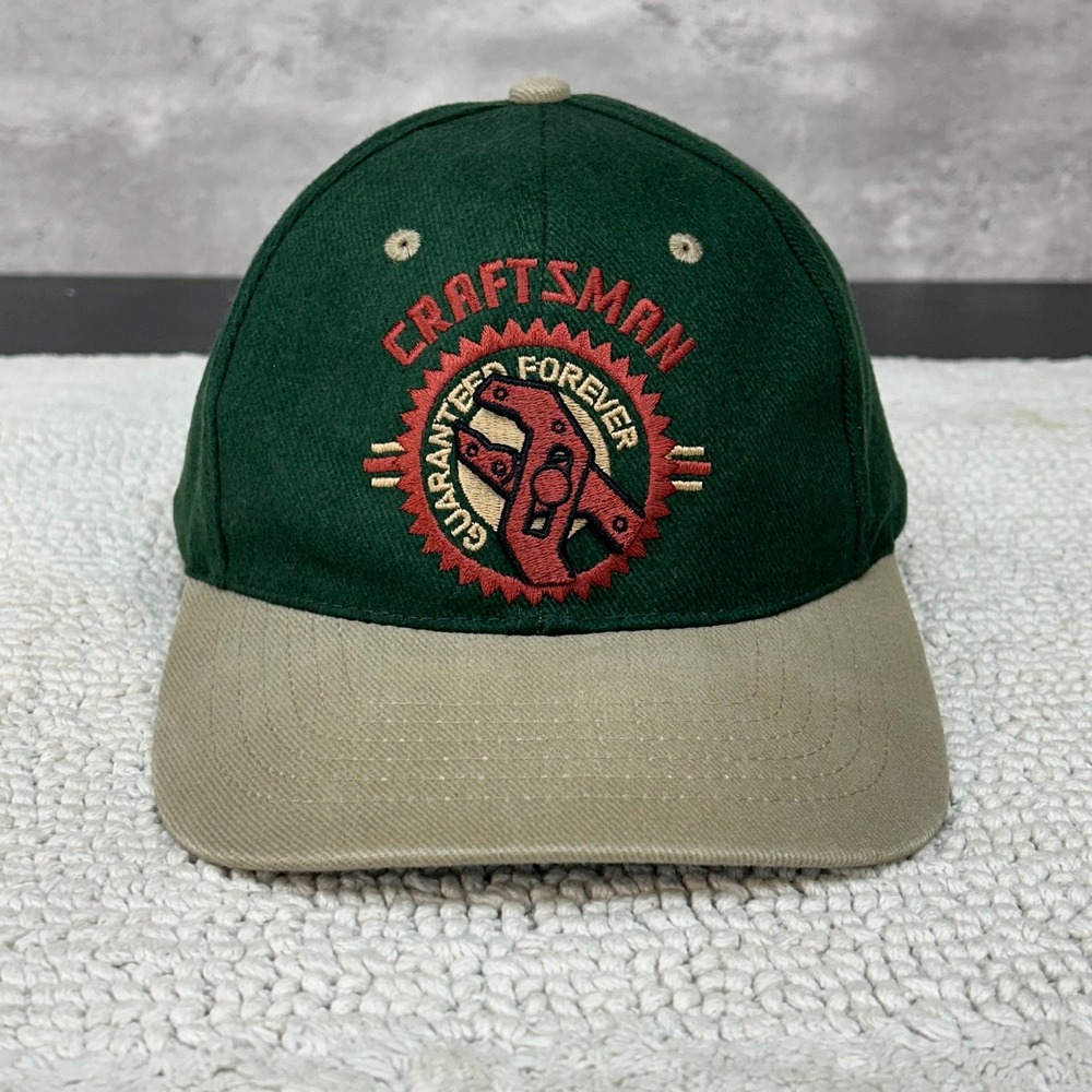 Vintage Craftsman Tools Strap Back Hat OSFA Embroidered Workwear Two Tone Dad